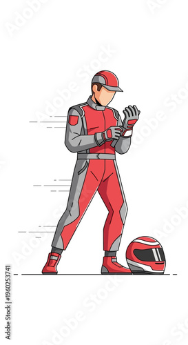 Dynamic Racing Driver Suited Up Ready for Competition