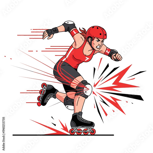 Dynamic Roller Derby Athlete Speeding Through Competition