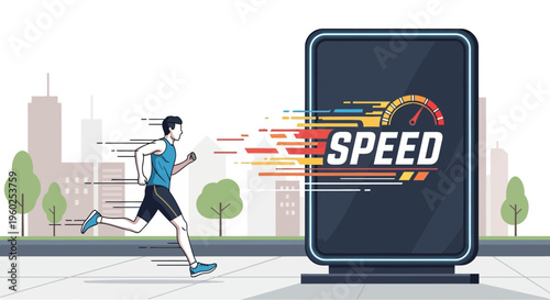 Dynamic Runner Achieving Peak Performance Displayed On High-Tech Speed Screen
