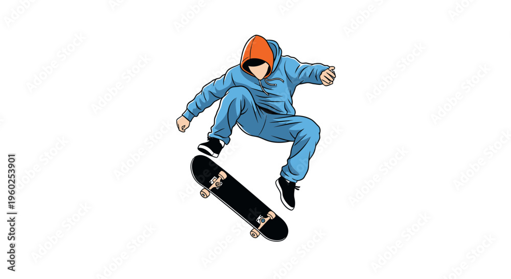 Fototapeta premium Dynamic Skateboarder Performing Aerial Trick Against White Background