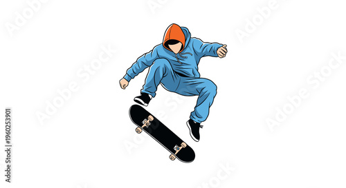 Dynamic Skateboarder Performing Aerial Trick Against White Background