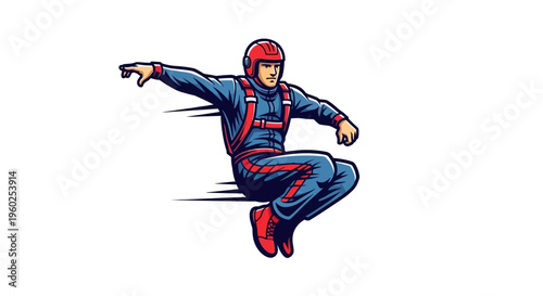 Dynamic Skydiver In Motion Action Pose Illustration