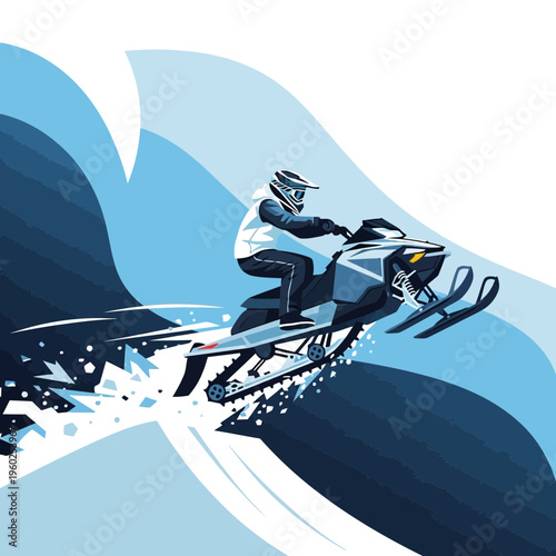 Dynamic Snowmobile Rider Accelerating Through Snowy Terrain