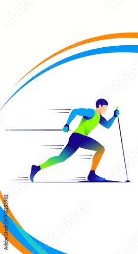 Dynamic Skiing Silhouette Motion Graphic Athlete In Action With Speed Lines