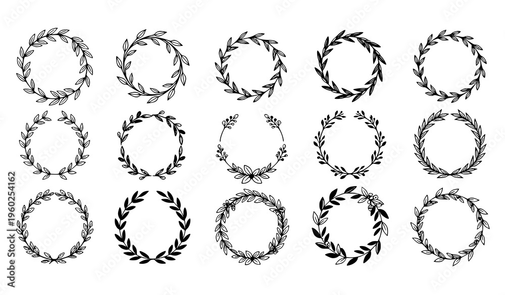 Obraz premium Circular Floral Wreaths Vector Collection Laurel Leaf Frames Decorative Set