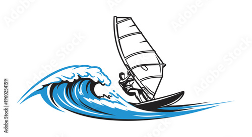 Dynamic Wind Surfer Riding Big Blue Wave