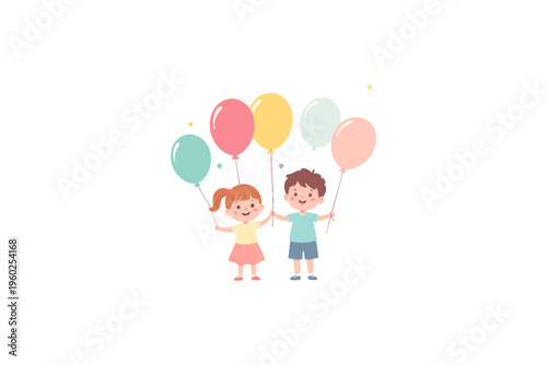 Children Holding Balloons, Happy Children’s Day Illustration