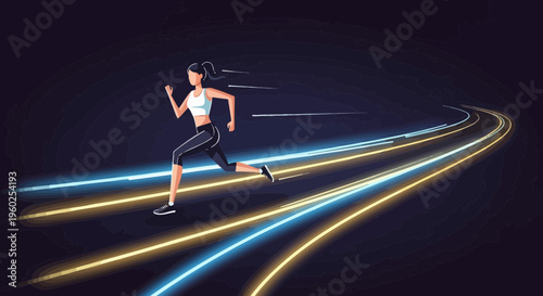 Dynamic Woman Runner Accelerating Through Neon Streaks Of Light