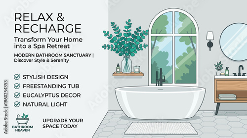 Modern Bathroom Spa Retreat Design with Eucalyptus Decor