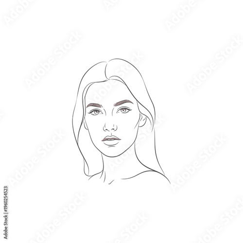 Woman Face Portrait Line Drawing.