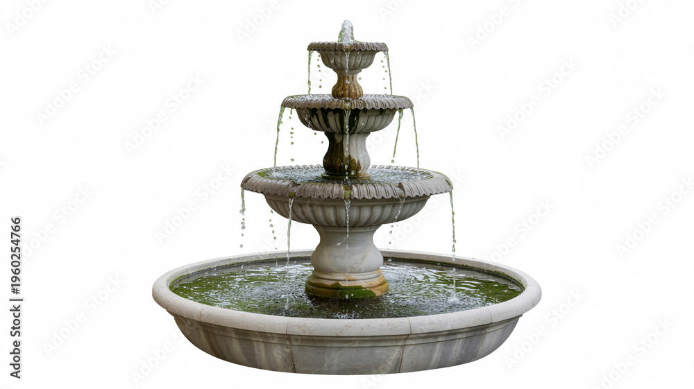 Obraz premium An antique brass samovar repurposed as a vintage fountain decoration sits nestled within the stone architecture of a peaceful garden park