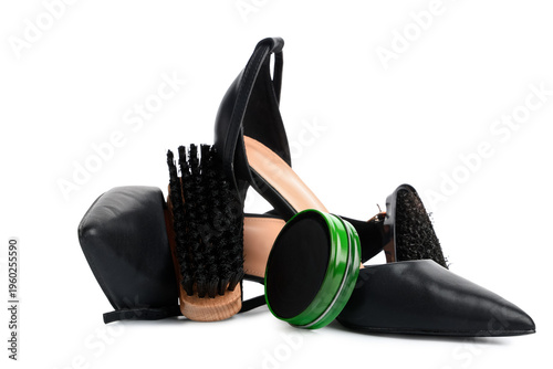Shoe polish with brushes an...