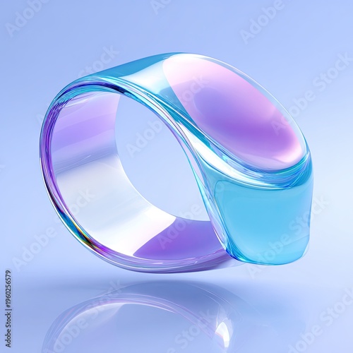 A translucent, curved ring design with a rounded, pill-shaped center, softly reflecting light