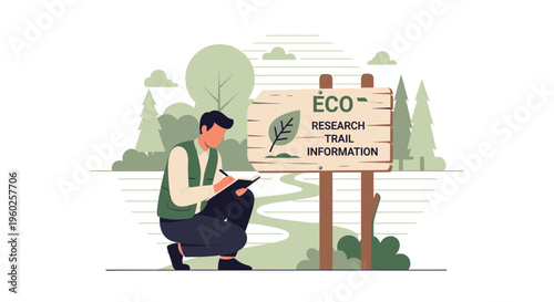 Eco Trail Researcher Documenting Nature Information In Outdoor Environment