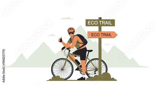 Eco Trail Cyclist Thumbs Up Adventure Mountain Scenic Route