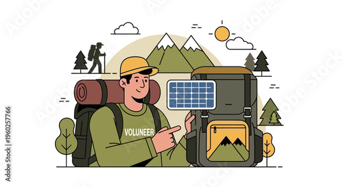 Eco-Conscious Adventurer Demonstrating Portable Solar Power For Sustainable Outdoor Expeditions