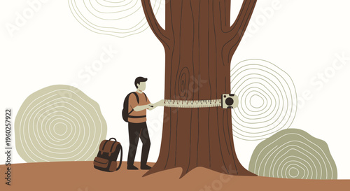 Ecologist Measures Ancient Tree Trunk Diameter In Forest