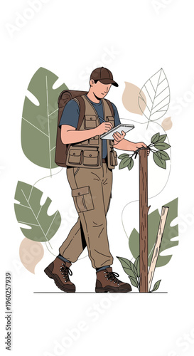 Ecologist Observing Flora in Natural Environment Field Research Adventure