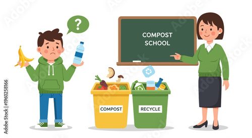 Educational Illustration Of Children Learning Compost And Recycling Concepts