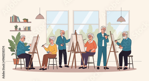 Elderly Artists Gather For Creative Painting Workshop Session