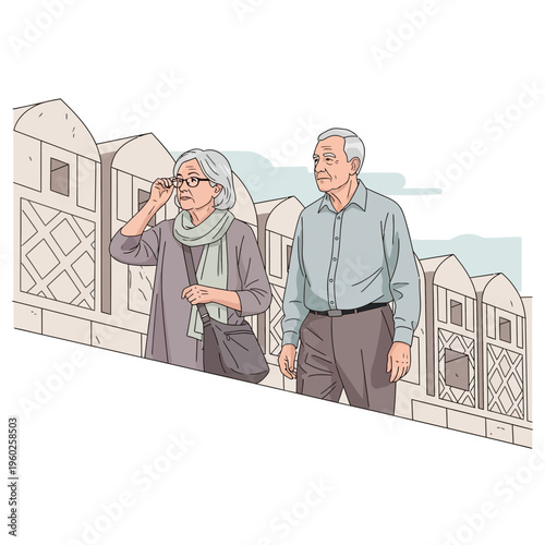 Elderly Couple Exploring Ancient Architectural Wonders Together