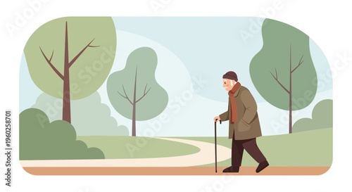 Elderly Man Strolling Through a Tranquil Park Setting