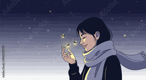 Enchanting Encounter With Fireflies Under A Starry Night Sky