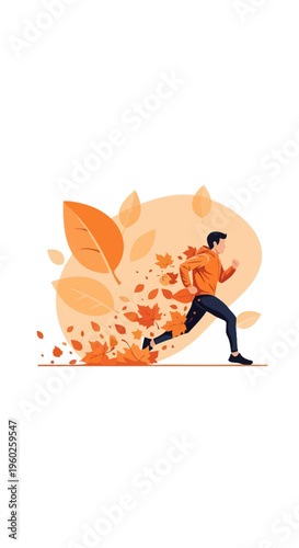 Energetic Autumn Runner Sprinting Through Falling Leaves And Warm Hues