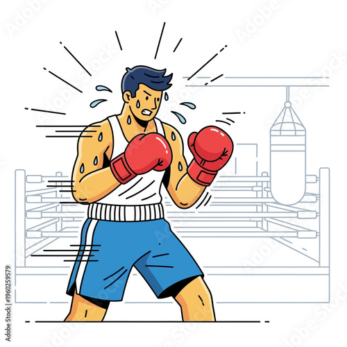 Energetic Boxer Training Hard in a Boxing Ring Showing Determination