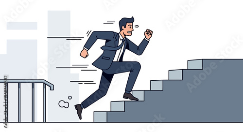 Energetic Businessman Ascends Staircase With Determined Stride