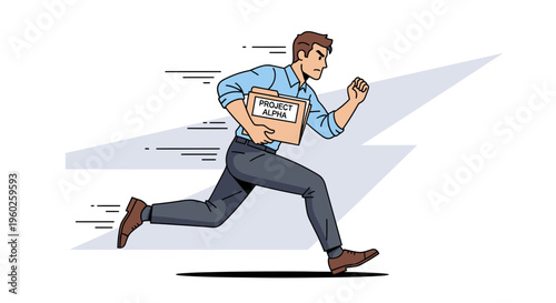 Energetic Businessman Racing Forward With Urgent Project Alpha Folder
