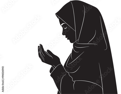 Muslim woman praying in hijab silhouette Islamic illustration