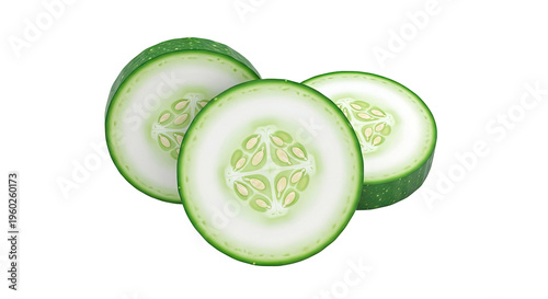 Sliced Cucumber Rings on White Background