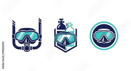 Scuba Diving Icons: Mask, Snorkel, and Air Tanks Set