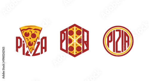 Pizza Logo Collection: Slice, Hexagon, and Circle Designs