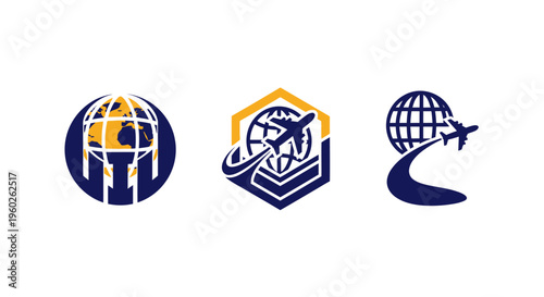 Travel Agency Logos: Globe, Airplane, and Modern Design Concepts