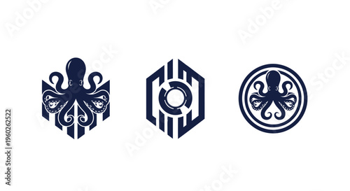 Octopus Logo Set - Nautical, Geometric, and Circular Designs