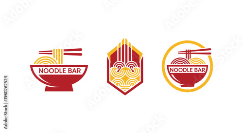 Noodle Bar Logo Designs: Bowl, Hexagon, Circle Variations