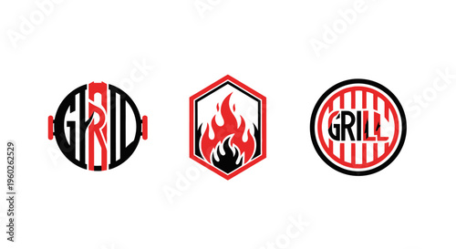 Grill Logo Collection: Barbecue, Flames, and Grate Designs
