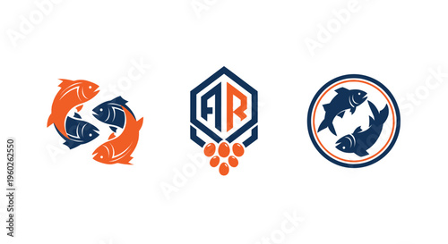 Fish Logo Designs, Nautical Symbols, Seafood Branding Elements, Circular Emblem