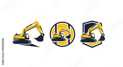 Excavator Icons Set: Construction Equipment Vector Graphics