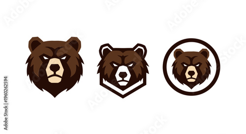 Bear Head Logos - Grizzly, Emblem, and Circle Icon Set