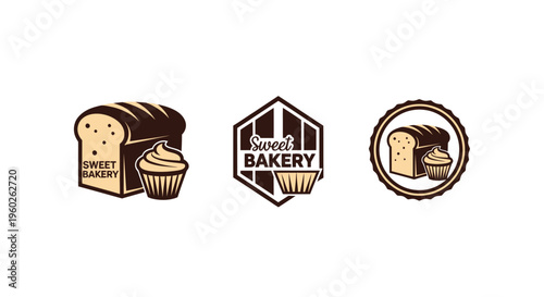Bakery Logo Set: Bread Loaf and Cupcake Icons