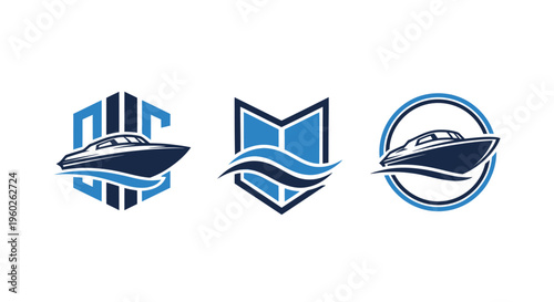 Speedboat Logo Collection - Nautical Emblem Set