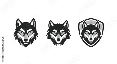 Wolf Head Icons Set, Fierce Animal Emblems, Vector Graphics