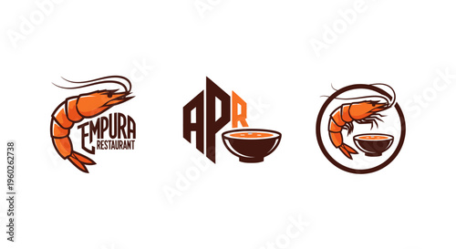 Tempura Restaurant Logo Collection: Shrimp, Bowl, Monogram APR