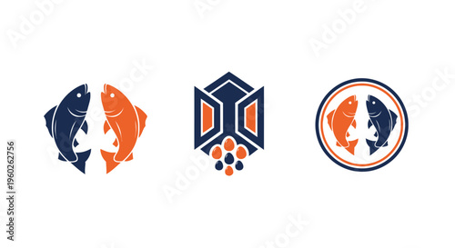 Fish Logo Designs, Abstract Geometric Icons, Seafood Branding Concepts