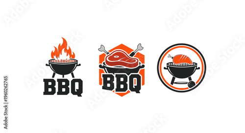 BBQ Grill Logo Set: Fire, Steak, Chicken - Grilling and Food Icons