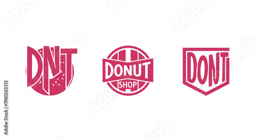Donut Shop Logos: Three Unique Pink Designs on White Background