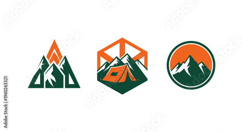 Mountain Camping Adventure Logos: Tents, Peaks, and Outdoor Exploration Icons